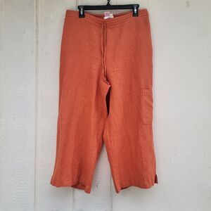 Cold Water creek Orange cropped linen blend pants sz L beachy coastal